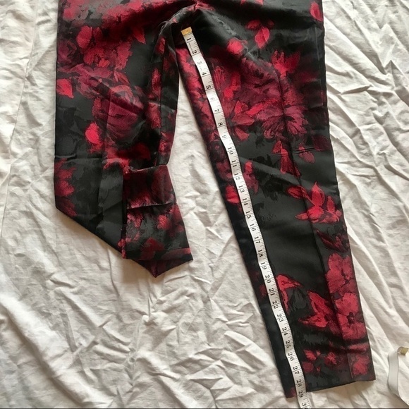 Gothic Glam Satin Trousers Red Floral Print Ankle Holiday Party - Picture 8 of 10